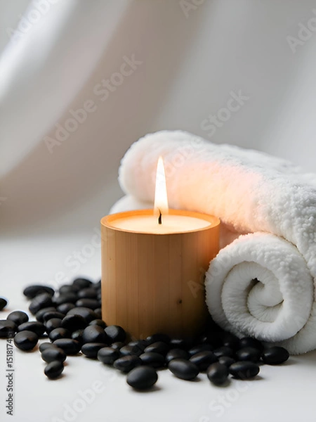 Obraz Bamboo candle towel and pebbles