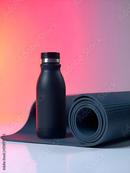 Obraz Grey exercise mat black bottle