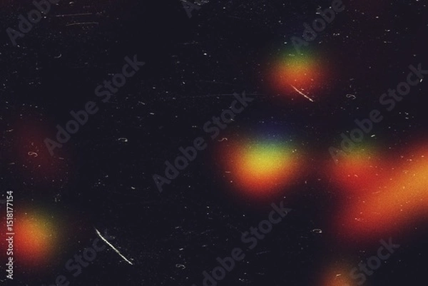 Fototapeta Distressed scratches film grain texture with heavy noise, abstract dirty light leaks photo overlay effect background, warm color grainy shaped film burn, grunge texture, digital noise