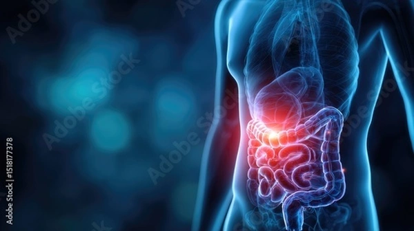 Fototapeta Anatomical Overview: Artistic digital artwork illustrating the human body's digestive system, where health meets intricate anatomy in a visually compelling scene.