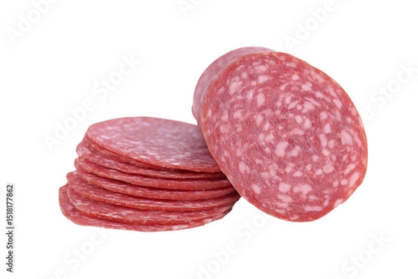 Fototapeta  thinly sliced salami isolated on white background