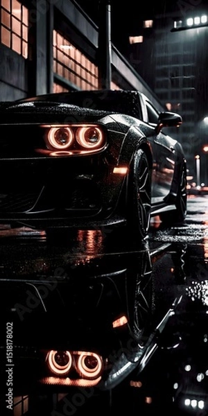 Fototapeta A Car Posing in the Rain with Wet Road	