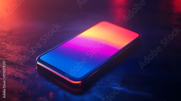 Fototapeta Vibrant smartphone with colorful display against a dark background.