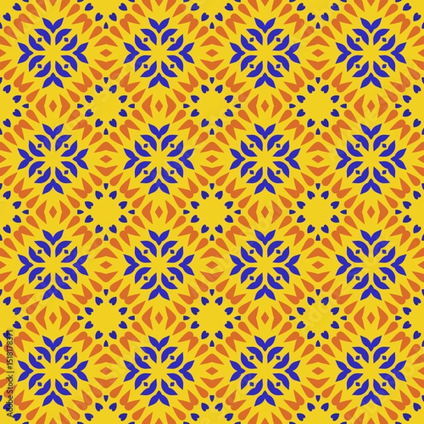 Obraz Geometric Seamless Pattern with Blue Flower and Warm Accents