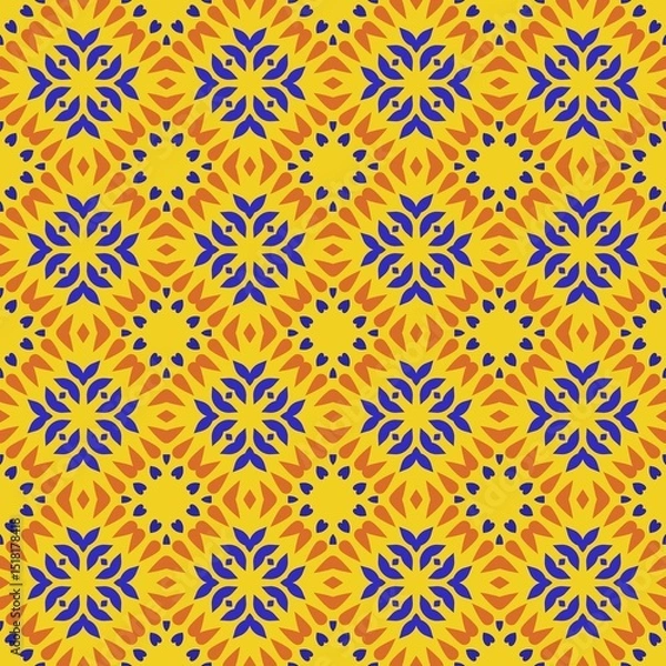 Obraz Geometric Seamless Pattern with Blue Flower and Warm Accents
