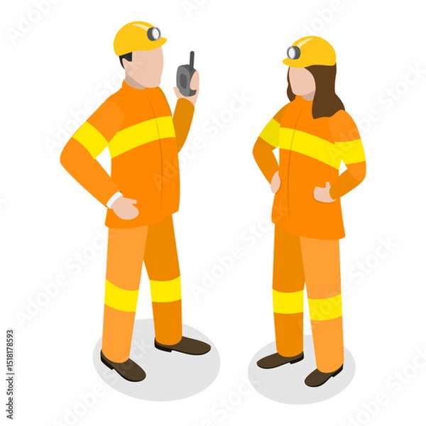 Obraz 3D Isometric Flat Vector Illustration of Emergency Services, Paramedic, Firefighter and Policeman. Item 2