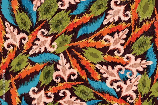 Fototapeta abstract seamless motif fabric patterns, abstract ikat, carpet, fabric, batik