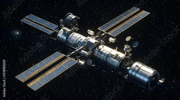 Fototapeta Detailed illustration of a large space station in orbit.