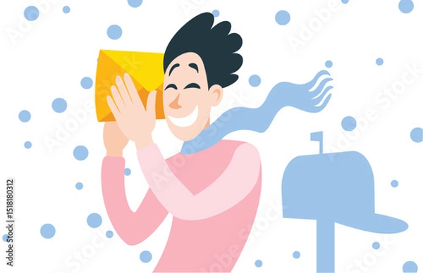 Obraz A young man receives a letter from a loved one. Illustration of a young man receiving a letter.
