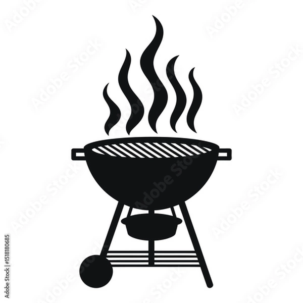 Obraz BBQ Grill. This is a simple, black and white graphic of a barbecue grill with flames.