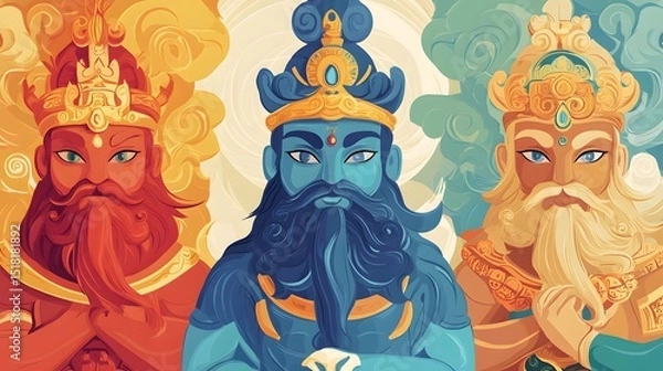 Fototapeta Three deities with vibrant colors and intricate details.