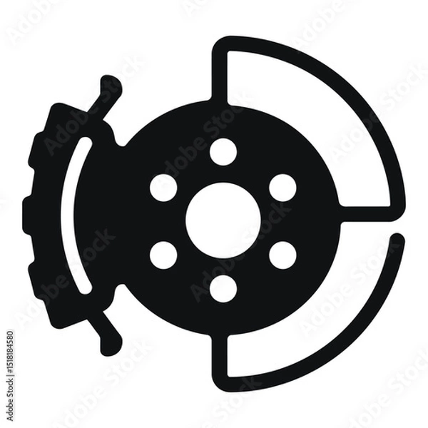 Obraz car brake pad, A clean, black and white vector graphic of a car brake disc with a caliper.