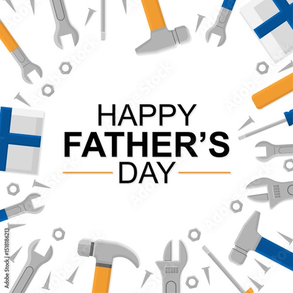 Fototapeta Happy Fathers Day greetings card design with tools, screwdrivers, Spanners etc. background/banner design element