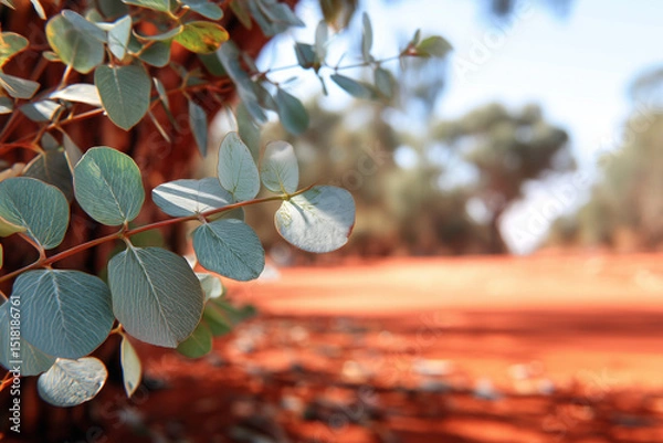 Fototapeta eucalyptus gum tree branch in australian red dirt desert