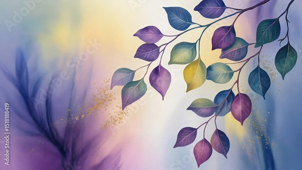 Obraz Watercolor style depiction of branch with colorful leaves against a soft background