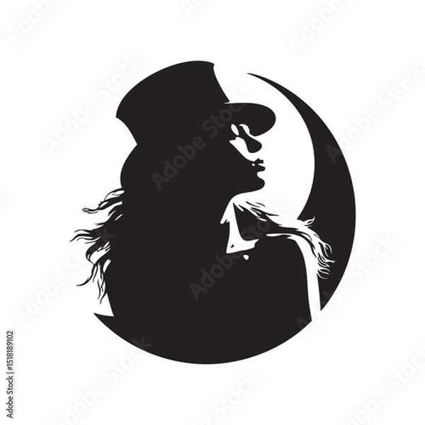 Obraz Elegant silhouette of a woman in a top hat under the moon