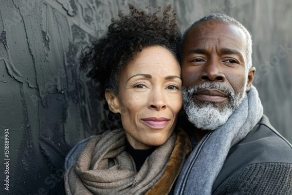 Obraz Portrait of a tender multicultural couple in their 40s expressing their feelings