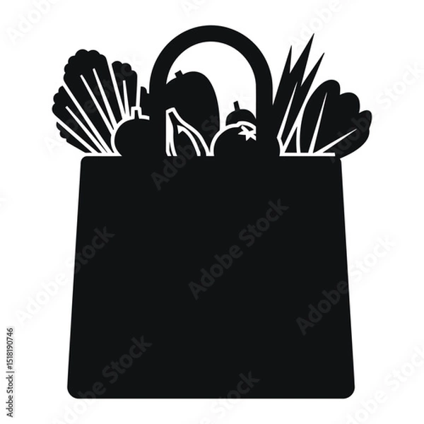 Obraz Grocery Bag with Veggies. Simple black and white shopping bag filled with various fresh vegetables