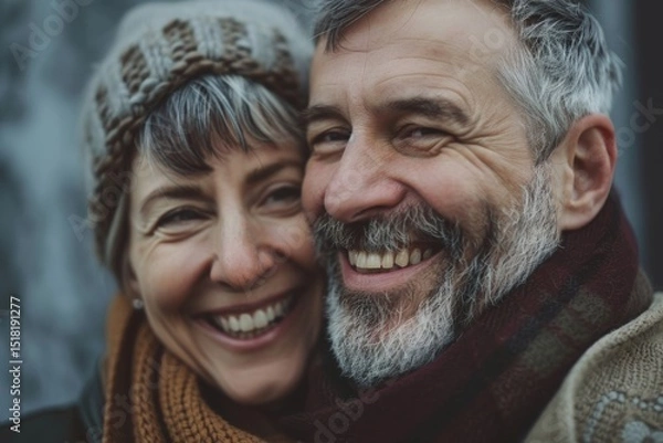 Obraz Portrait of a cheerful caucasian couple in their 40s expressing their feelings