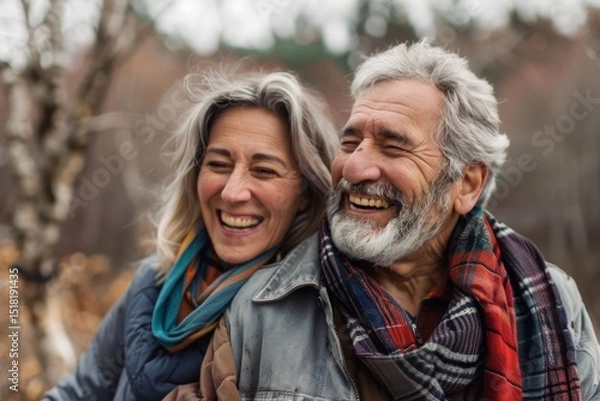 Obraz Portrait of a cheerful caucasian couple in their 40s expressing their feelings