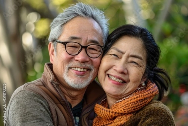 Obraz Portrait of a glad asian couple in their 40s having fun