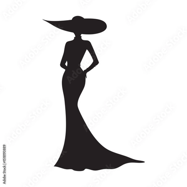 Obraz Elegant silhouette of a woman in a flowing gown with a hat