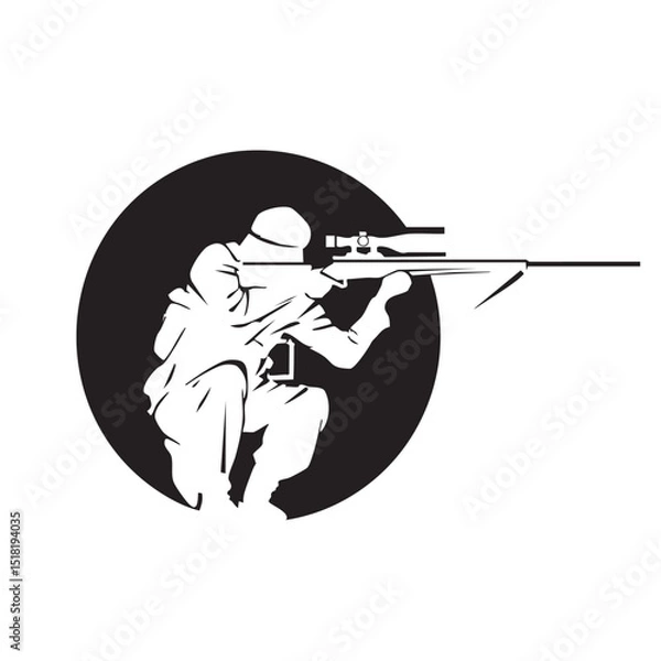 Fototapeta Military sniper aiming from a crouched position at night