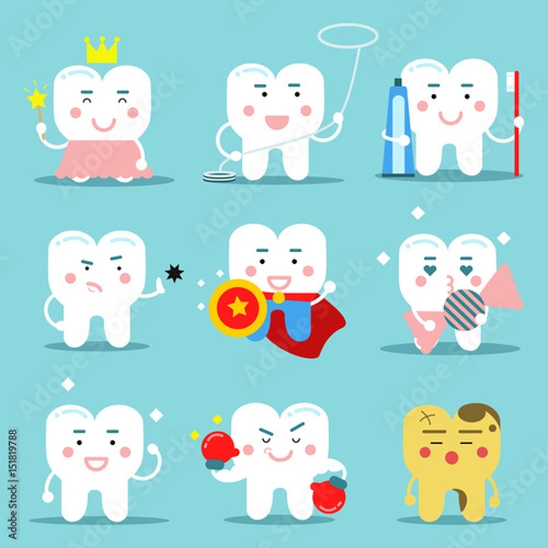 Fototapeta Human Teeth Characters vector illustration in flat style