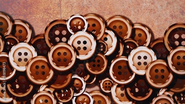 Fototapeta Round brown coffee beans on a wooden background form a textured border, reminiscent of abstract patterns or even tiny buttons