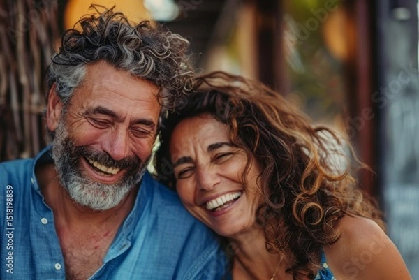 Obraz Portrait of a grinning couple in their 40s dancing together