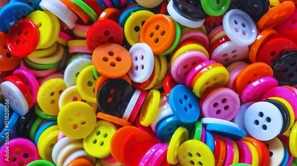 Fototapeta Assorted colorful round plastic buttons arranged like a collection of vibrant balloons
