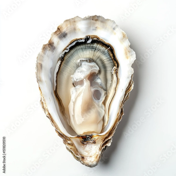 Fototapeta Fresh oyster in open shell on white background