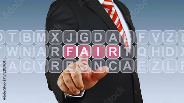 Fototapeta Businessman's hand touches virtual screen with business word concept, displaying a strategic solution for success