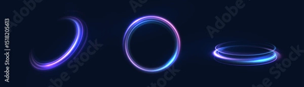 Obraz Abstract light effect of glowing line, bright swirl moving in circle on transparent background. Light flow speed effect. Vector	