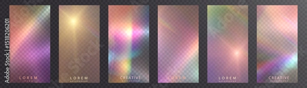 Obraz Rainbow light rays, lens flare, reflection effect from crystal, glass or gem. Vector realistic illustration set of light leak effect with spectrum glare, prism refraction, lens flare	