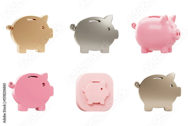 Obraz Golden silver and pink piggy banks showcase savings and financial growth in digital age with solid