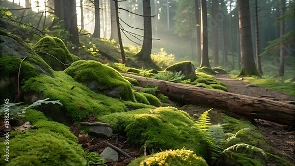 Obraz A forest floor covered in vibrant moss

