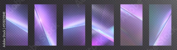 Obraz Rainbow light rays, lens flare, reflection effect from crystal, glass or gem. Vector realistic illustration set of light leak effect with spectrum glare, prism refraction, lens flare	