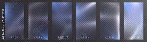 Obraz Translucent glass backgrounds with cold glow and glare, designed as vertical banners. Ideal for mobile interface, app showcase, futuristic UX.