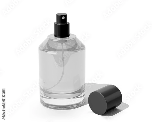 Fototapeta Blank Empty Clear White Perfume Glass Bottle, Spray Bottle Isolated On Transparent Background, Prepared For Mockup, 3D Render.
