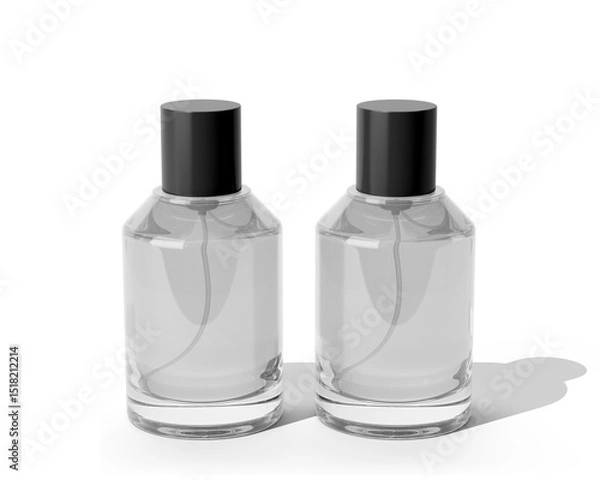 Fototapeta Blank Empty Clear White Perfume Glass Bottle, Spray Bottle Isolated On Transparent Background, Prepared For Mockup, 3D Render.