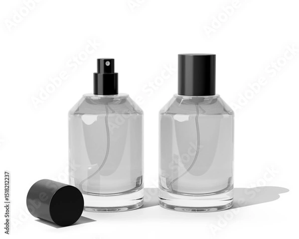 Fototapeta Blank Empty Clear White Perfume Glass Bottle, Spray Bottle Isolated On Transparent Background, Prepared For Mockup, 3D Render.