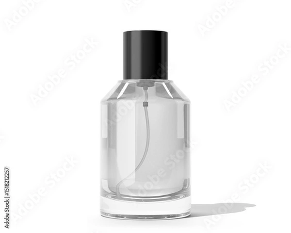 Fototapeta Blank Empty Clear White Perfume Glass Bottle, Spray Bottle Isolated On Transparent Background, Prepared For Mockup, 3D Render.