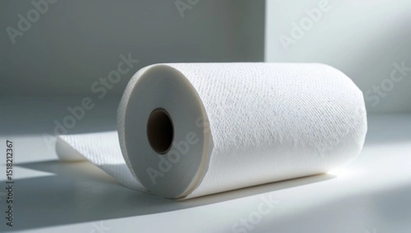 Fototapeta Single soft toilet paper roll on a white background