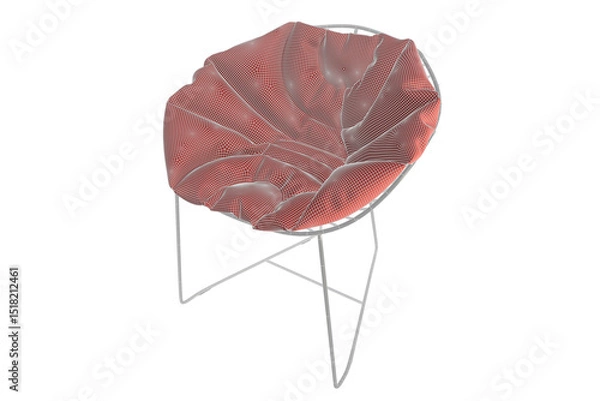 Obraz Lystok Lounge Wire Armchair with Red Cushion 3D Model