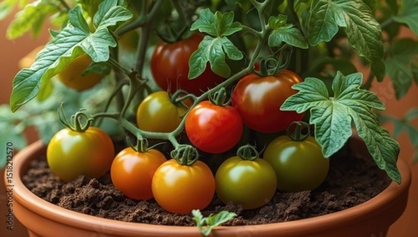 Obraz Urban garden with tomato plants on balcony during summer