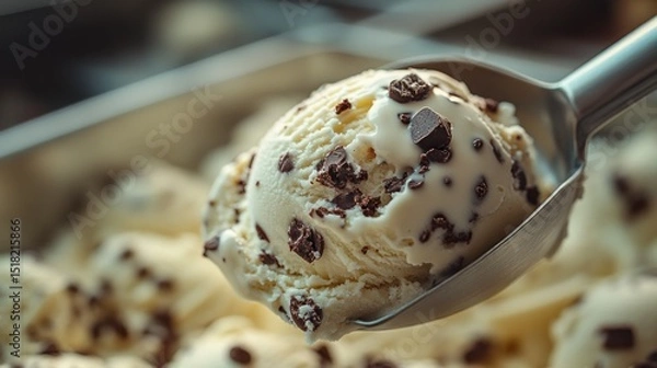 Fototapeta Scooped ice cream with chocolate chips