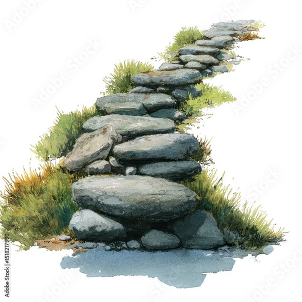 Fototapeta Serene stone pathway winds through lush greenery, inviting meditation and reflection. This tranquil scene captures essence of zen garden, perfect for relaxation and mindfulness