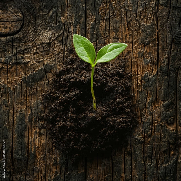 Fototapeta Sprout emerges from soil, symbolic new beginnings and hopeful future