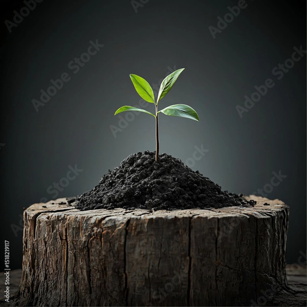Fototapeta Celebrating Arbor Day, a small seedling sprouts from fertile soil, growth metaphor